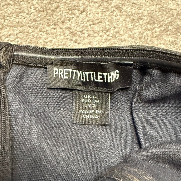 PrettyLittleThing Black Distressed PU Bandeau Zip Detail Bodycon Dress - Picture 4 of 4